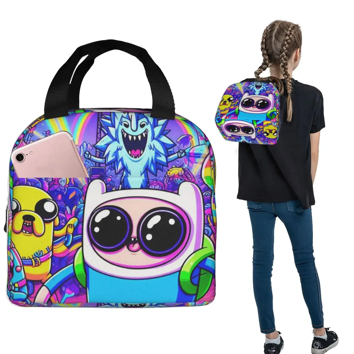 

Изолированная сумка для обеда с героями мультфильмов «Время приключений» для женщин и детей, портативные коробки для еды, термосумка для обеда