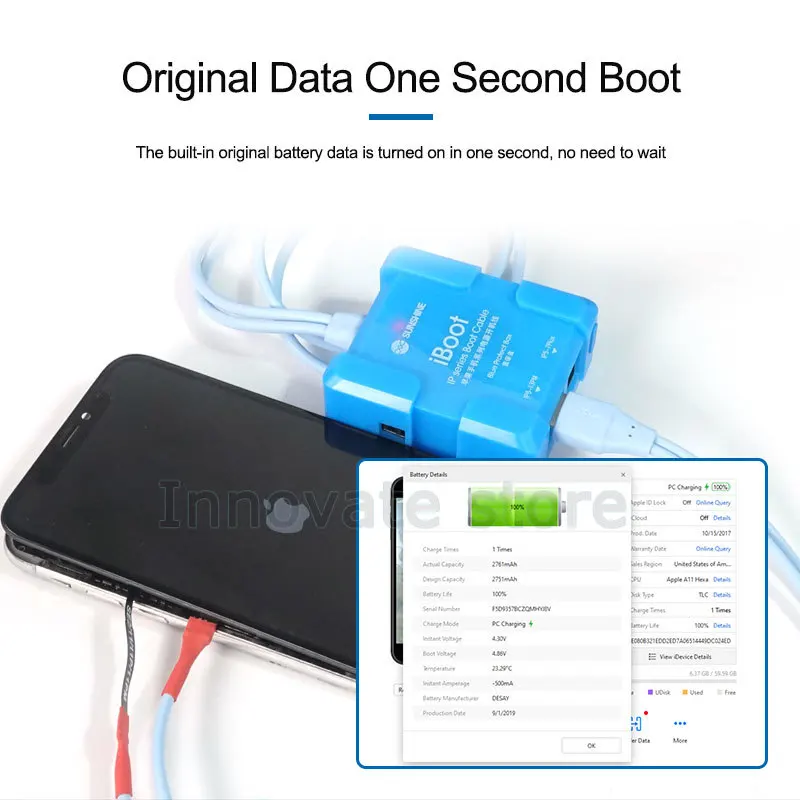 SUNSHINE IBoot A IP Power Cable for IPhone 6G-15 Pro Max Battery Boot Function Intelligent Anti-burn USB Power-on Testing Line