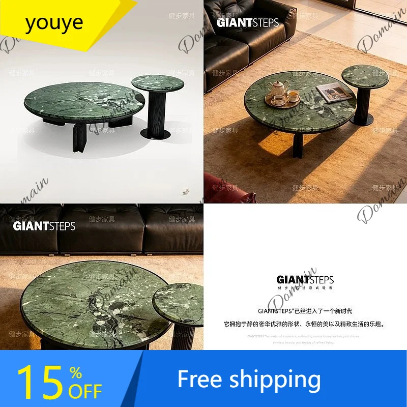 N80 Minimalist Natural Marble Round Coffee Table Modern Design Small Space Round Nesting Set