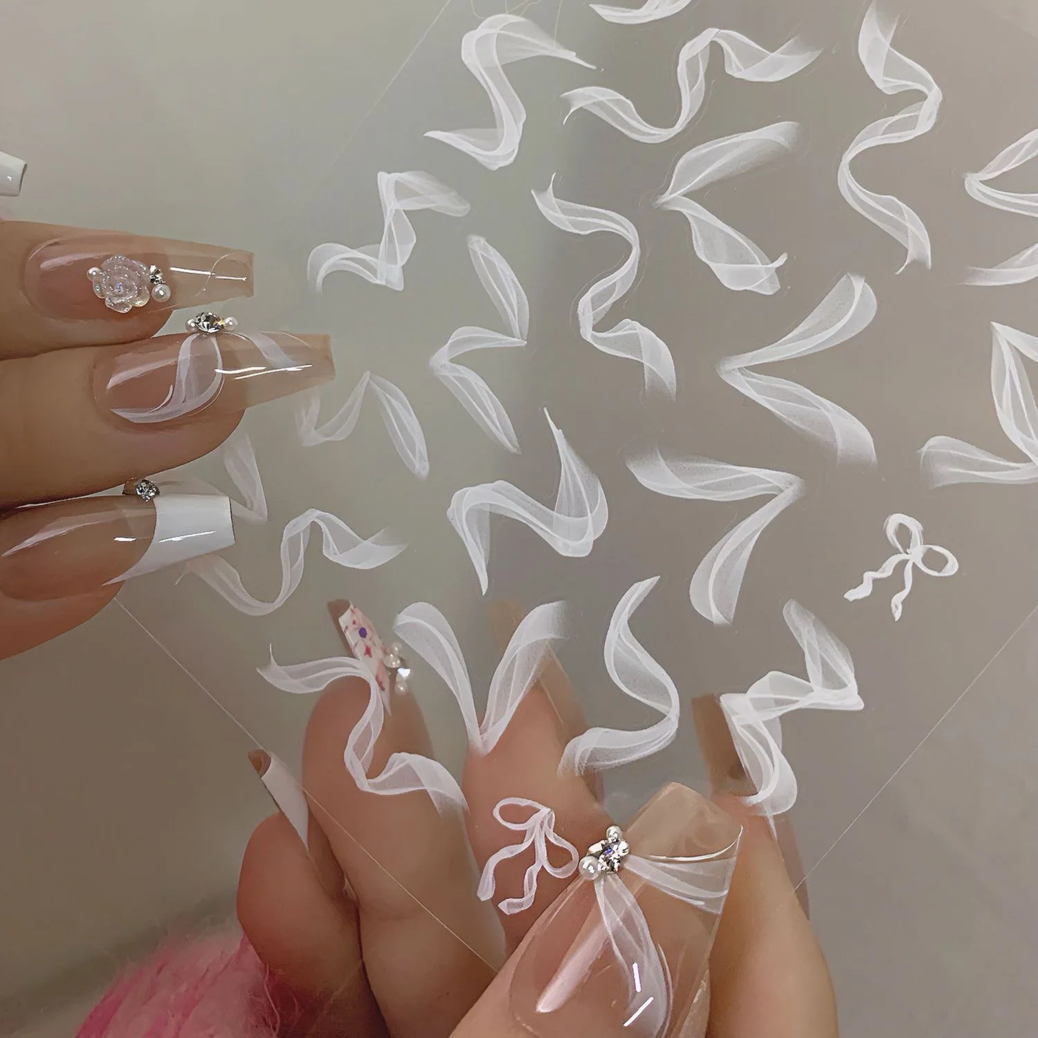 Silk Smoke Ribbon Ballet Nail Stickers Soft Ethereal Self Adhesive Waterproof Premium for Home Party