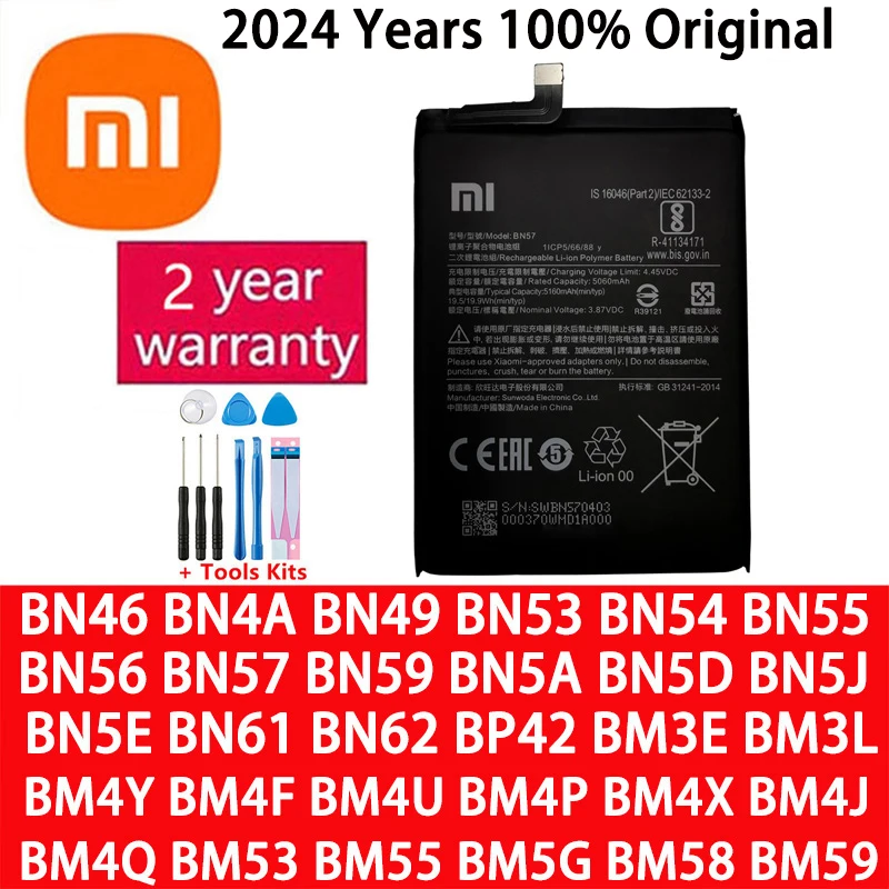 

Original For Xiaomi Redmi Note A3 K30 K40 7 7A 8 8T 9 9T 9S 10 10T 10S 10X 11 11T 12 12T Lite POCO M2 F3 M3 X3 X4 X5 Pro Battery