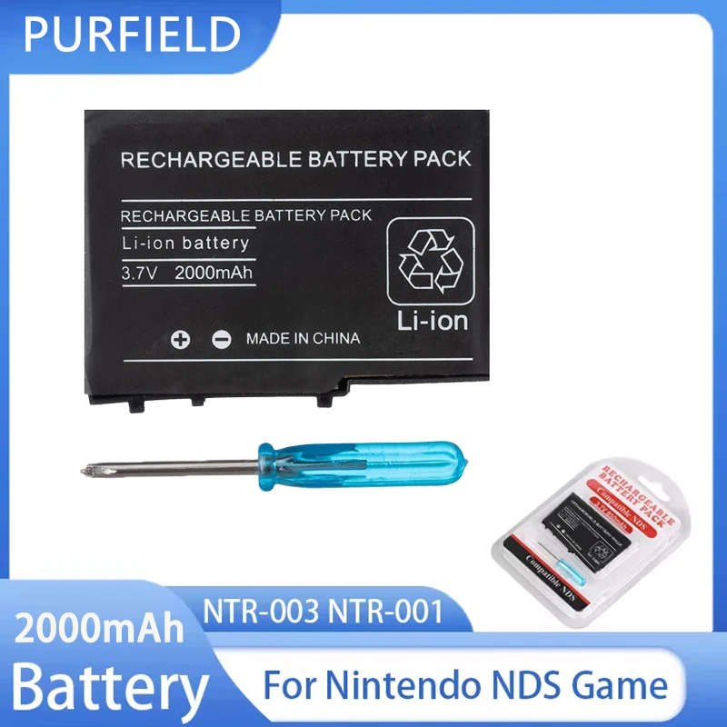 PURFIELD 2000mAh 3.7V Rechargeable Lithium-ion Battery For Nintendo DS Lite Replacement Battery Pack With Mini Screwdriver