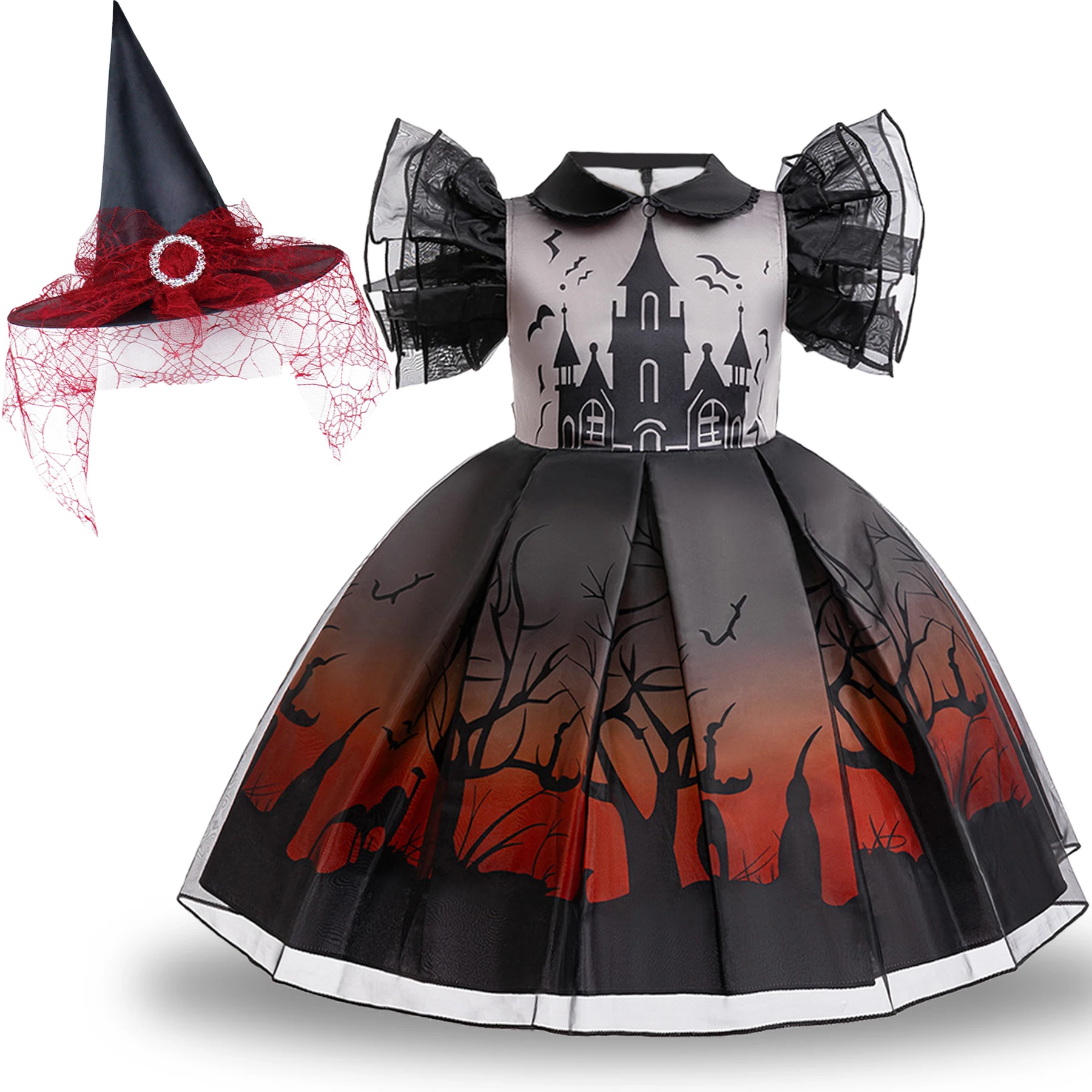 

Костюм для косплея на Хэллоуин для девочек, карнавальный рождественский метла, платья для дня рождения, тыквы, призрак, детская одежда для выпускного вечера