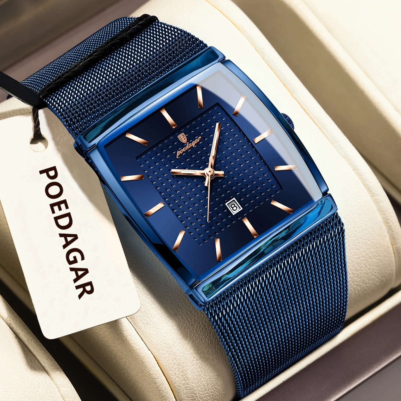 POEDAGAR ساعة يد رجالية فاخرة مقاومة للماء مضيئة شبكة من الاستانلس استيل ساعة رجالية تاريخ كوارتز ساعات عمل للرجال