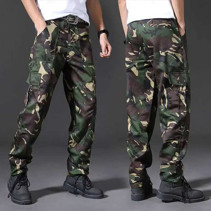 Men's Loose Fit Camouflage Cargo Pants Multi Pocket Tapered Leg Construction Mechanic Work Wear Labor Protection