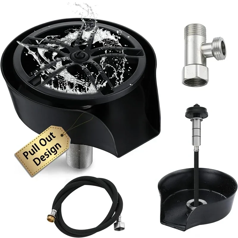 Glass Rinser for Kitchen Sink Cup Washer for Sink Faucet Bar Glass Rinser 360 Degree Rotating Spout with Pull-out Spray Design