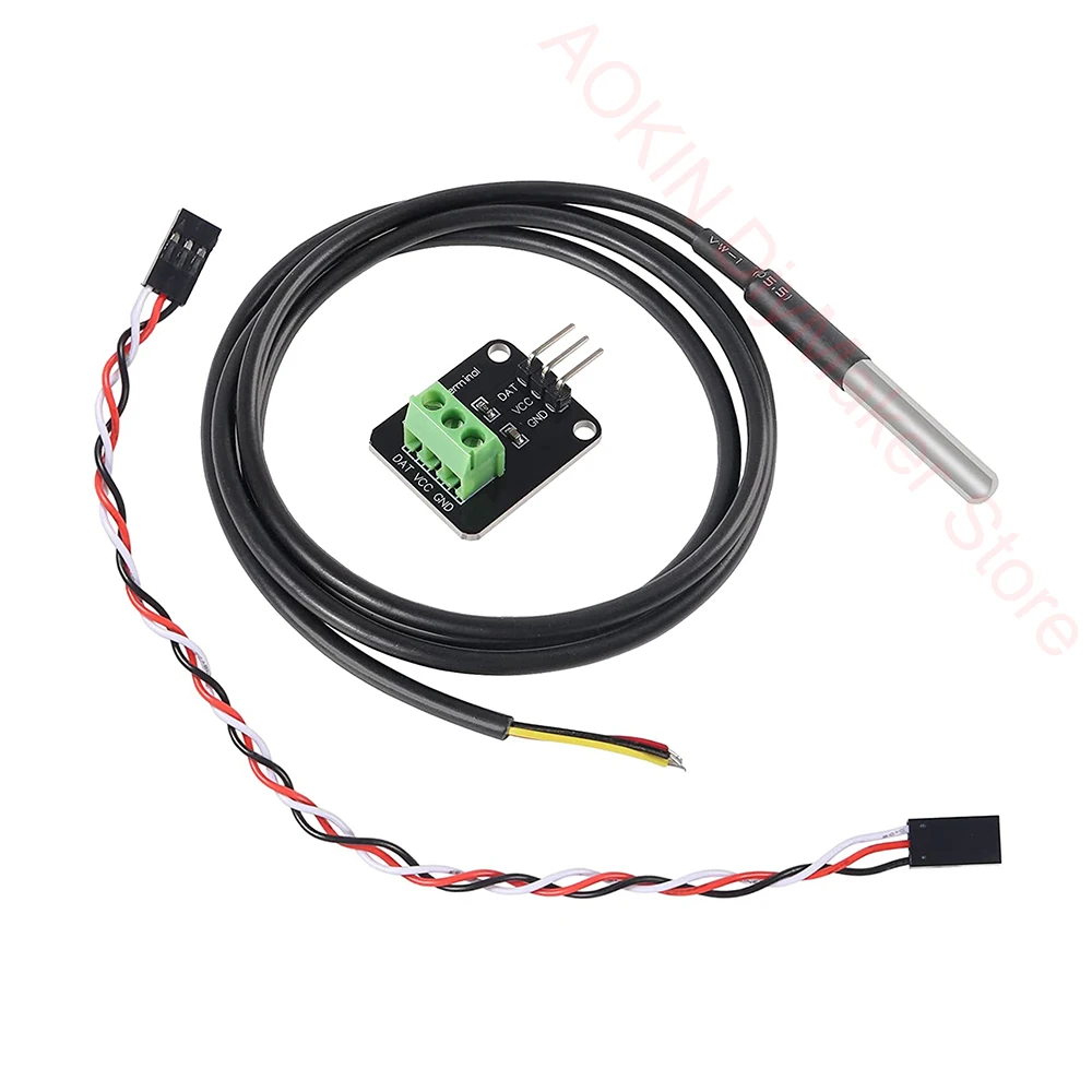 3PCS DS18B20 Temperature Sensor Module Kit Waterproof 100CM Digital Sensor Cable Stainless Steel Probe