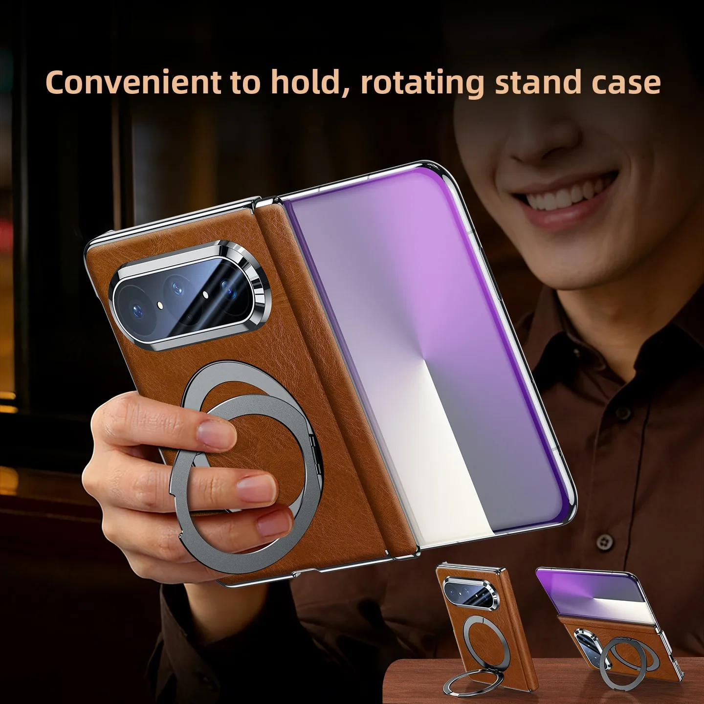 For magsafe magnetic phone case for huawei pura x max genuine leather Case with Hinge Protection,Full Lens Cover ,stand case