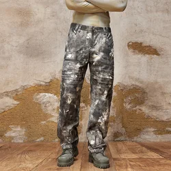 American High Street Camouflage Print Design Wide Leg Jeans Men's Loose Straight Drooping Personality Motorcycle Trousers