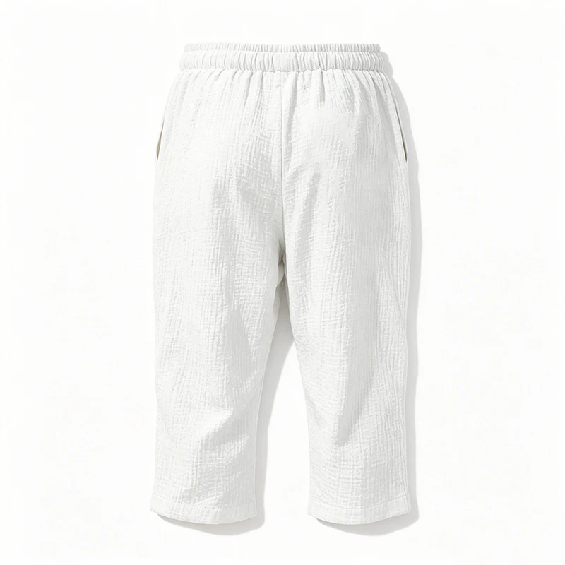 Summer Men Linen Capri Pants Drawstring Waist Loose Solid Color Casual Trousers For Daily Beach Vacation Outdoor Travel Wear