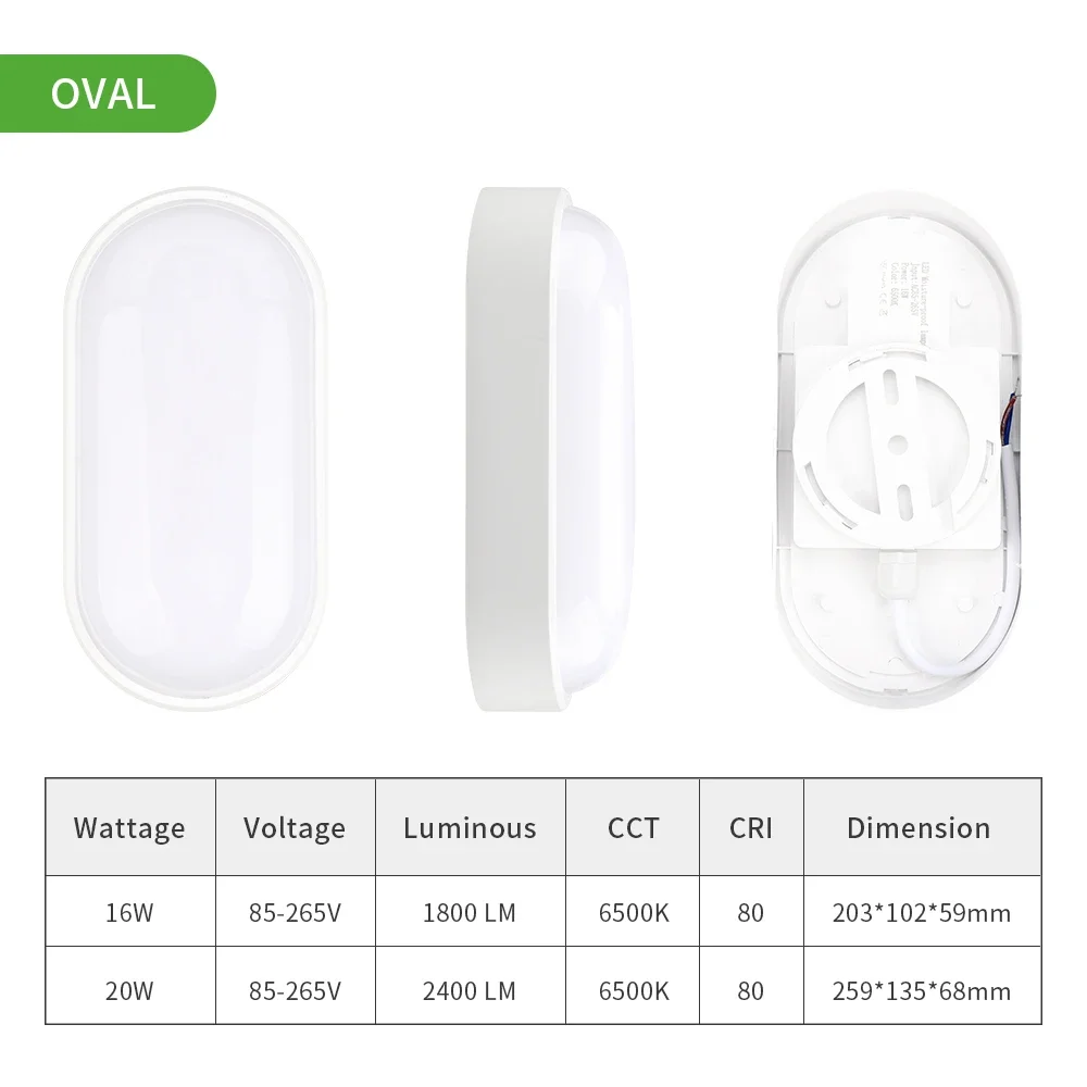 16W 20W Outdoor LED Wall Lamp Garden Porch Surface Mounted Oval Sconce Lighting Bathroom Moistureproof Ceiling Light 110V 220V
