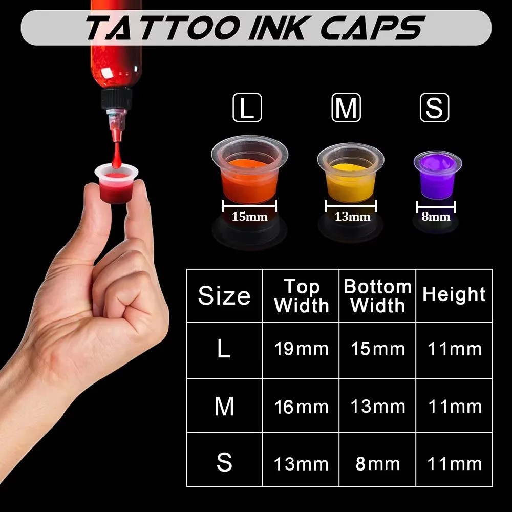 1000/500/100pcs Plastic Tattoo Ink Cups 15mm 13mm 8mm Clear Tattoo Ink Holder Container Caps Makeup Tattoo Pigment Accessories