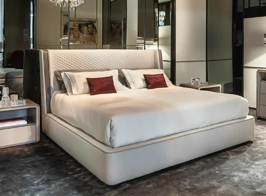 

High-End Double Bed Set Solid Wood Frame High-Density Sponge Stainless Steel Titanium-Plated Gold Brushed Paint Board Simulated