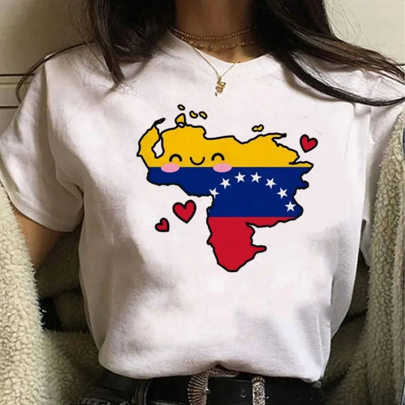Venezuelan المرأة تي شيرت مطبوع Harajuku مانغا الاتجاه موضة تي شيرت علوي حجم كبير المرأة Y2K موضة Harajuku المرأة