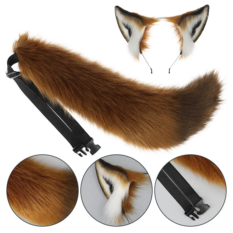 Coiffure oreilles de renard Nick pour femmes, longue queue de renard moelleuse, jeu de rôle en fourrure réglable, Costume de Cosplay de spectacle animé mignon