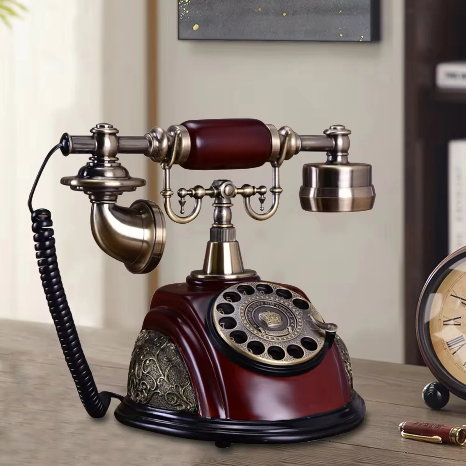 Rotary Dial Phone Retro Rotary Dial Vintage Telephone Victorian  Desk Old Fashioned Telephone Decor Graduation gift ideas Dummy 