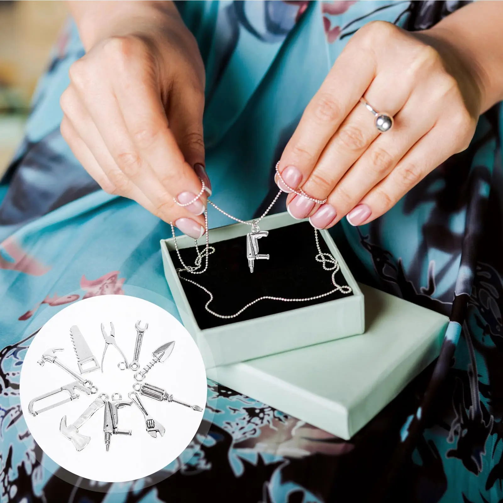 

80pcs Alloy Hand Tools Pendant Screwdriver Wrench Charms For Diy Jewelry Accessories Creative Silver Mini Pendant Set Decoration
