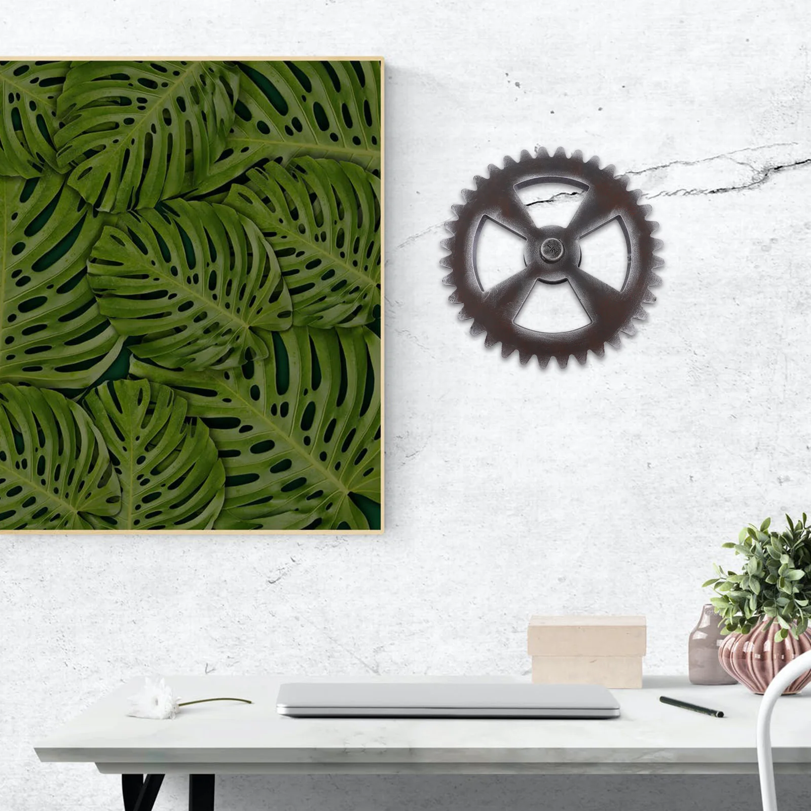 

1pc Retro Decor Vintage Round Gear Pendant Unique Wall Ornament Home Office Bar Cafe Wood Gear Hanging Wall Decoration Accessory