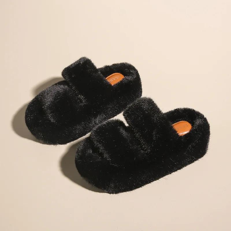 Furry Platform Slippers Women's Shoes Sandals Plush Slippers Women's Autumn and Winter Outer Wear Thick Bottom Home Cute Slipper