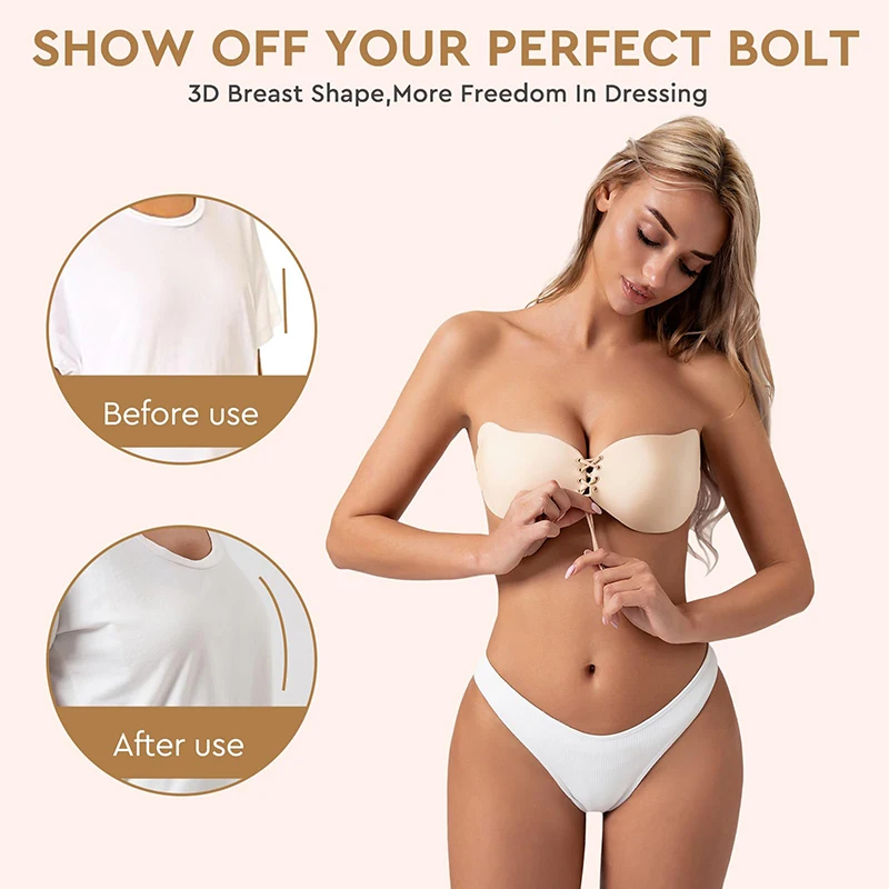 1/2 Pairs النساء الصيف عارية الذراعين حمالة الصدر رفع لاصق غير مرئية رفع حمالات الصدر حمالة عارية الذراعين لزجة رفع البرازيلي #6