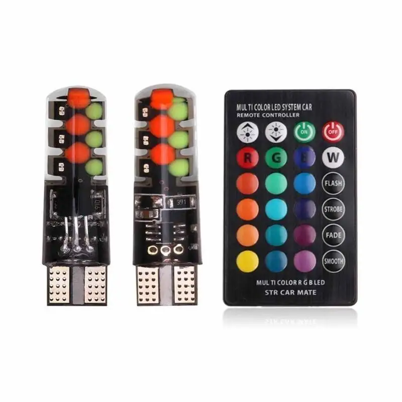 RXZ T10 RGB Car Side Light Bulbs Universal 12V Multi-Mode Colorful Lamp with Remote for All Auto Interior Exterior Use
