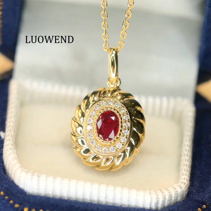 

LUOWEND 100% ожерелье из желтого золота 18 карат, винтажное ожерелье в дворцовом стиле с блестящими бриллиантами, натуральный рубин, ожерелье с драгоценными камнями для женщин, ювелирные изделия