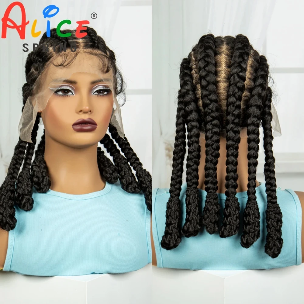 Natural 16 Inch Synthetic Transparent Full Lace Cornrow Braided Wigs with Baby Hair for Black Women Handmade Braiding Hair Wigs