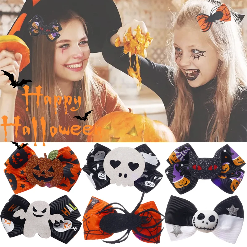 6 Style Halloween Cosplay Ghost Witch Hat Pumpkin Hairpin Party Carnival Hair Clips Bow Barrettes Hair Accessories for Children