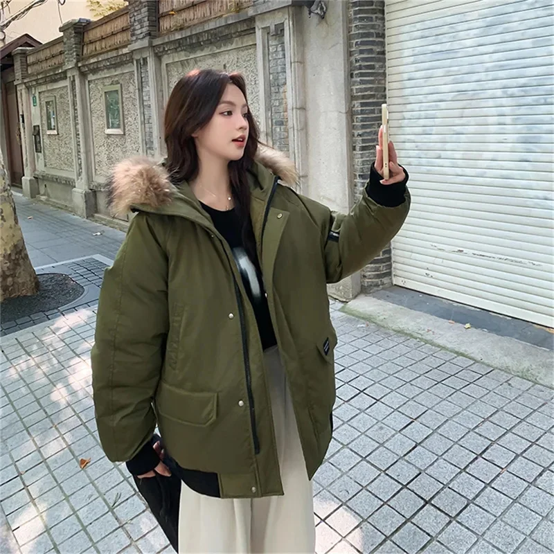 

2025 Китайская шикарная новая ретро американская парка, флисовая зимняя утолщенная теплая хлопковая куртка, рабочая одежда для пар, верхняя одежда для женщин