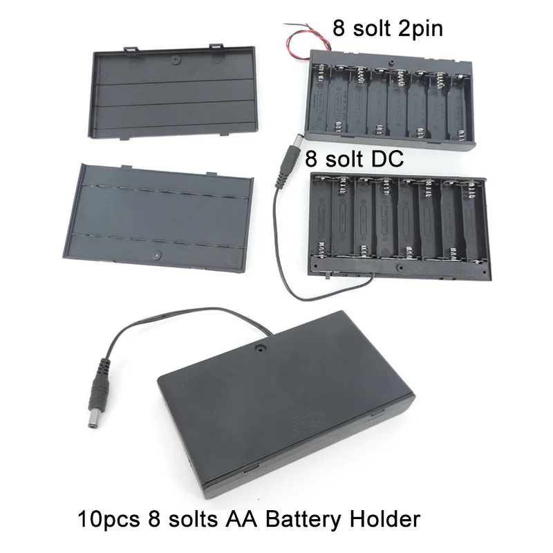 10x 12V AA Battery 8 port solts pack Holder Case Box with On/Off Switch 1.5V AA Holder DC 2pin wire 5.5x2.1mm connector cable W2