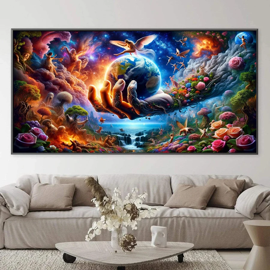 

New 2025 5D Diamond Painting Hand Comes Forth Holding Earth Fantasy Landscape Full Mosaic Diamond Embroidery flower wonderland