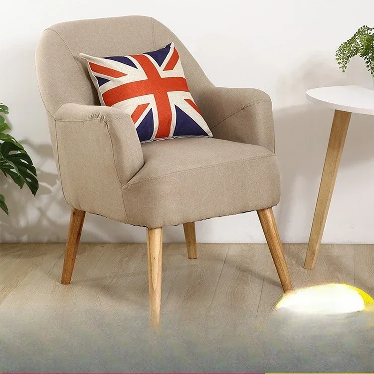 Nordic solid wood fabric sofa, living room bedroom sofa guest sofa, small apartment leisure seat single sofa