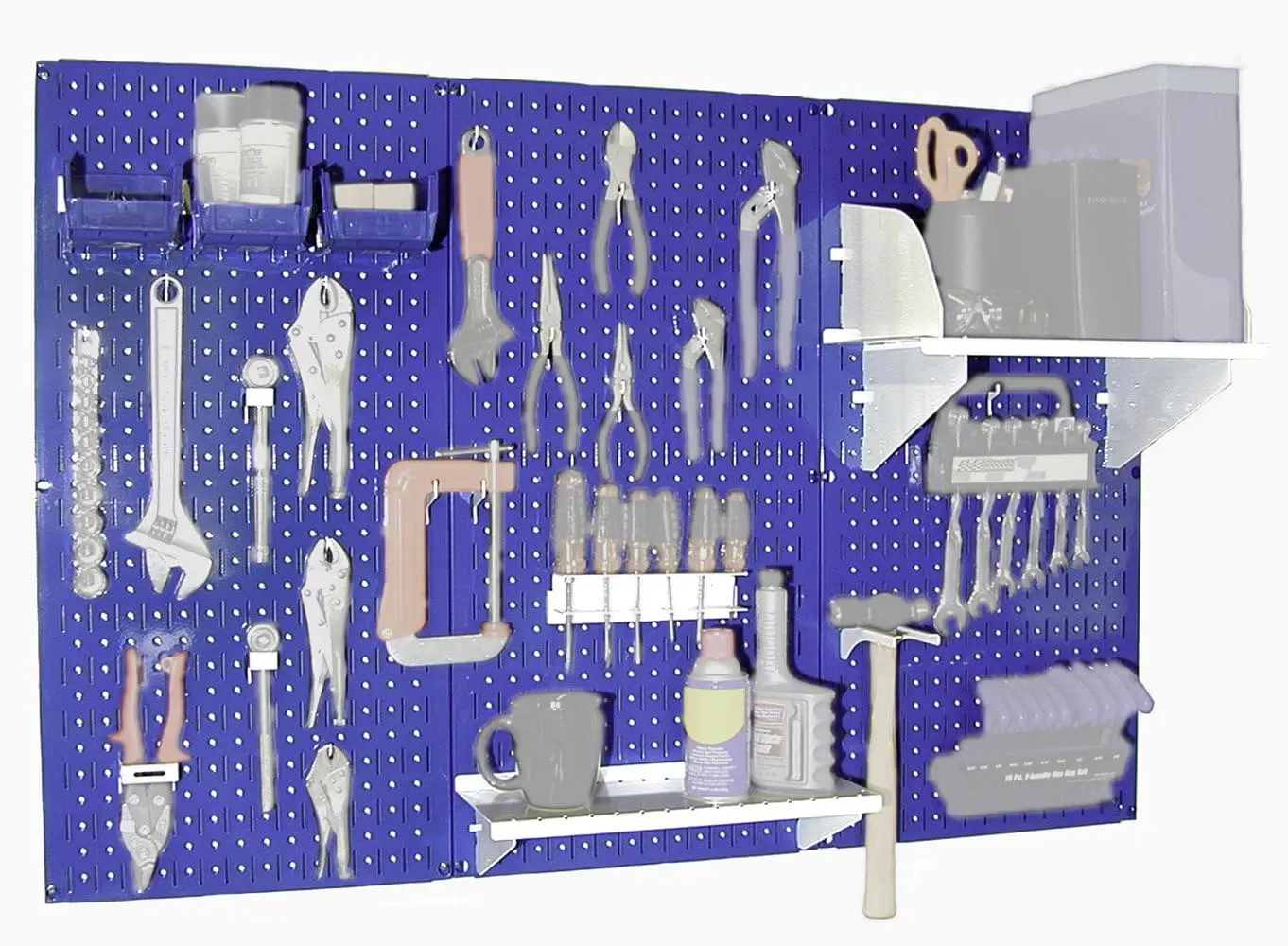 Wandbediening 30-WRK-400BUW standaard werkbank metalen pegboard gereedschapsorganizer, blauw/wit