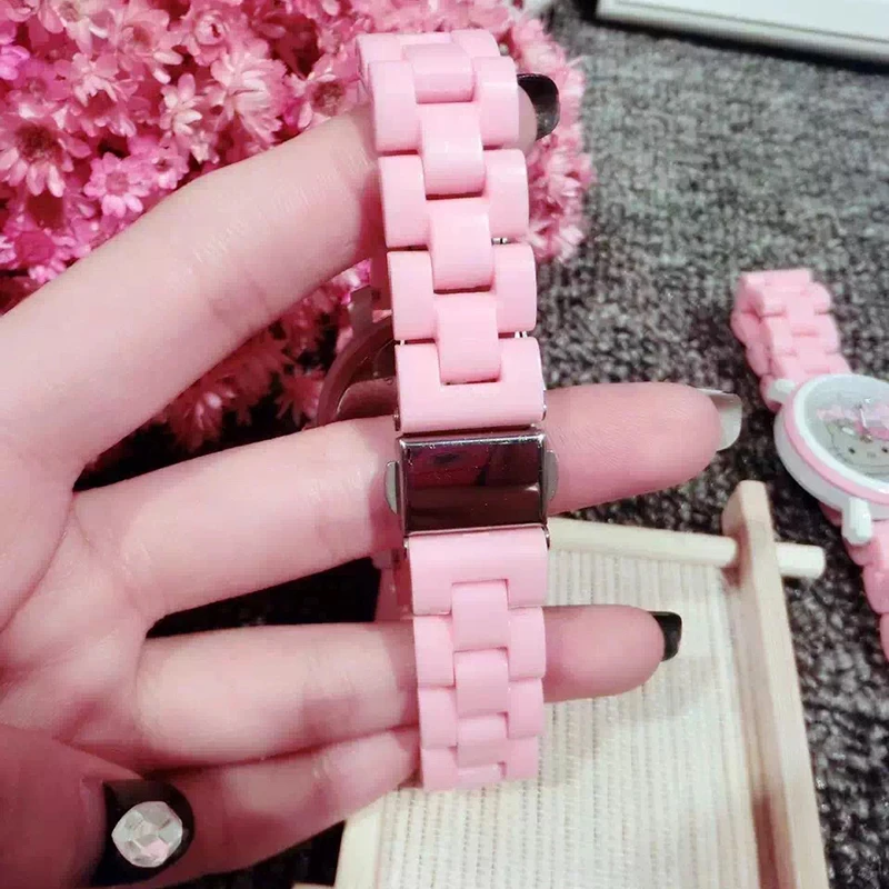 Miniso Anime Cartoon Sanrio Hello Kitty Waterproof Round Quartz Girls Student Watch Lovely Kids Buckle Watch Birthday Gifts