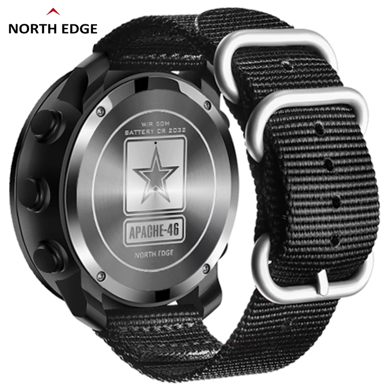 NORTH EDGE Watches For Men APACHE46 Outdoor Sports Mountaineer Waterproof Compass Altituder Nylon Strap Mens Watch Reloj Hombre