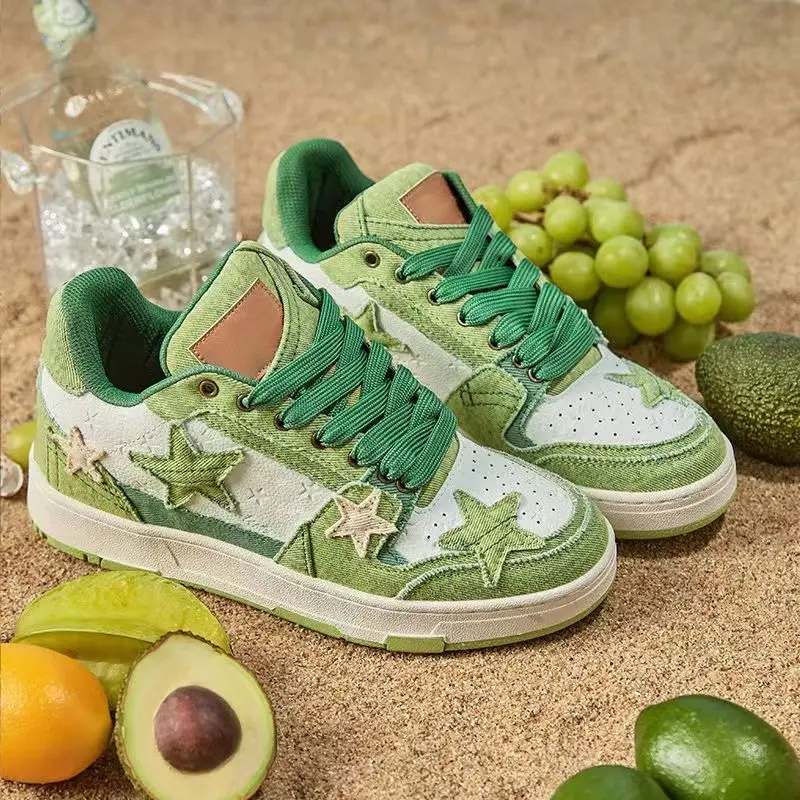 Women Skateboarding Shoe Denim Green Star Sneakers Female Luxury Shoes Outdoor Shoes Women Rubber Zapatos Mujer Vulcanized Shoes