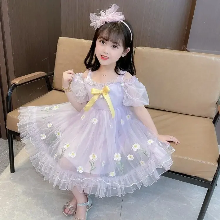 Gaun Putri Tutu Anak Balita Gaun Pesta Ulang Tahun Pernikahan untuk Bayi Perempuan Kostum Bunga Gaun Ruched Manis Merah Muda Putih