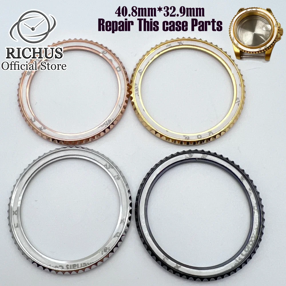 Silver Gold Bezel Stainless Steel Watch Case Rims Black Steel Ring Fit 40mm Watch Case Ring Replacement Repair Parts