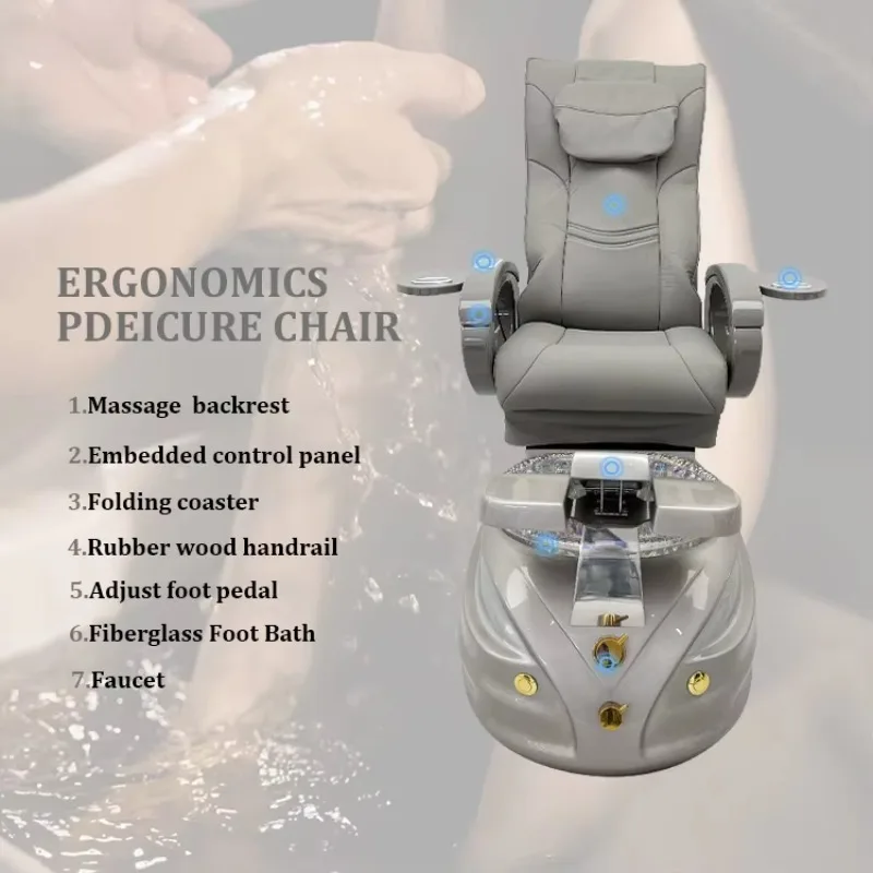 Human Touch Massage Foot Care Chair Luxury Silver Leather Manicure Pedicure Spa Chair with Led Lights