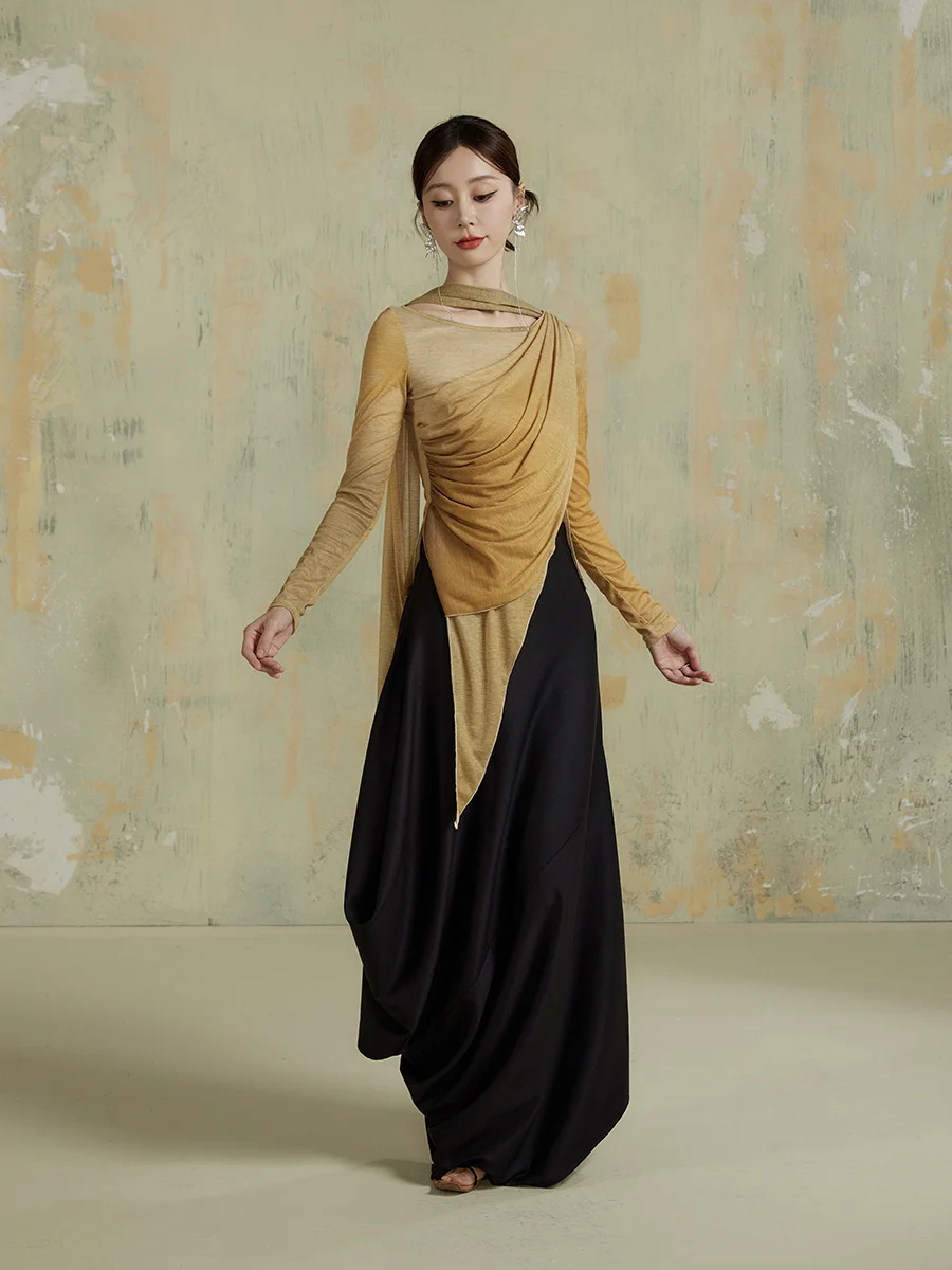 

ONMOON Autumn Winter Plant Print A-Line Fairy Skirt f-length Suit Skirt Bla Design Strline Sense Casual Women's Skirt