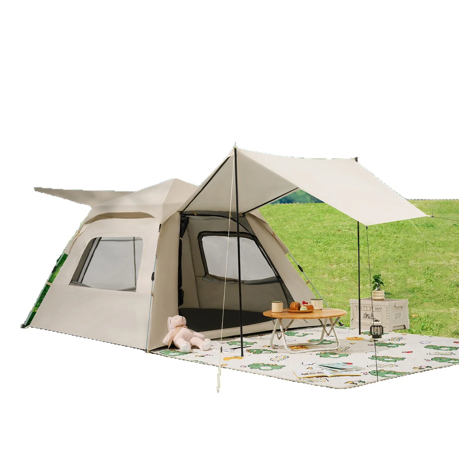 

Factory tent outdoor portable folding automatic field camping equipment wholesale full set of camping overnight thickened defens