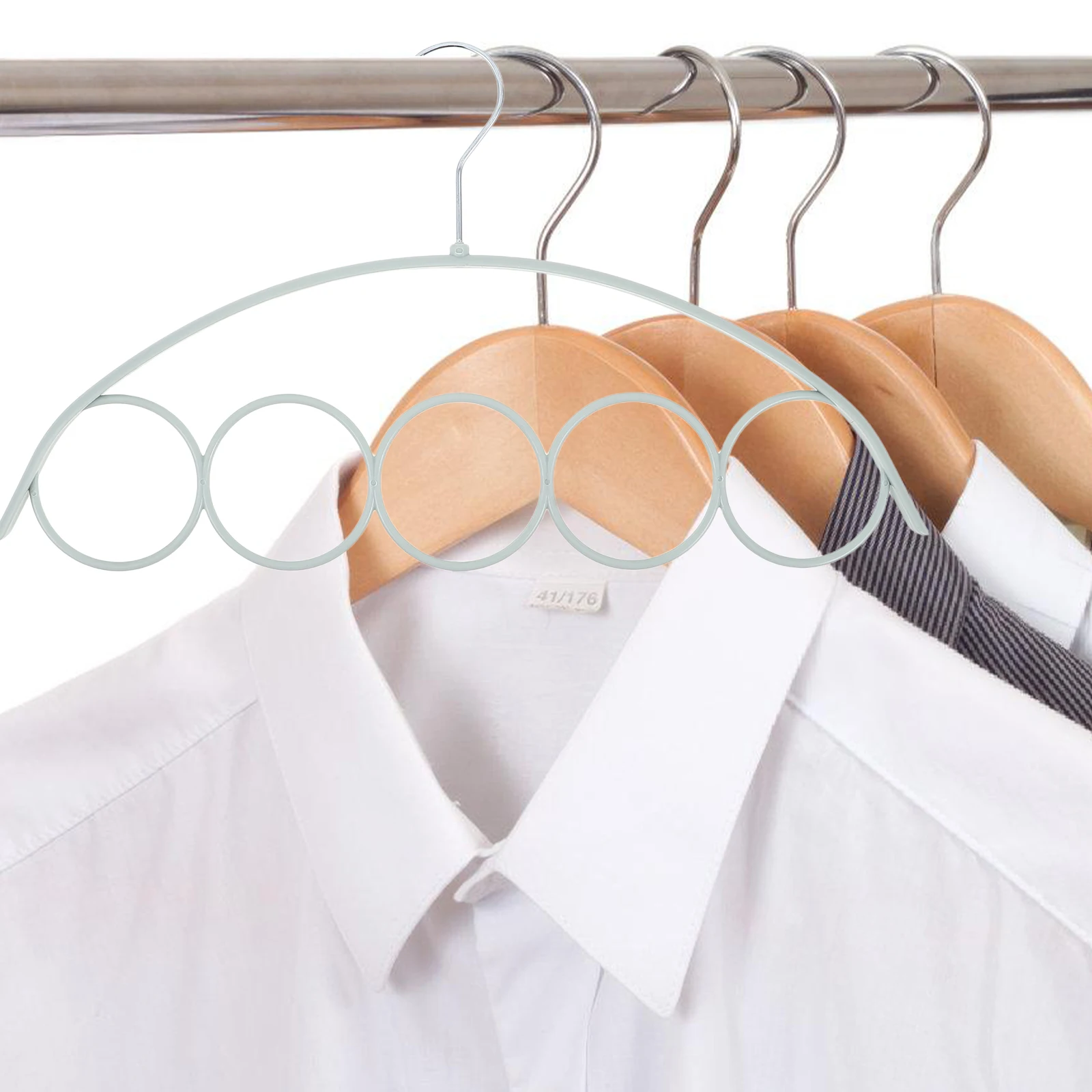 

4Pcs Non-Slip Plastic Scarf Tie Holder 5 Ring Belt Rack Closet Organizer Space-Saving Multifunction Blue