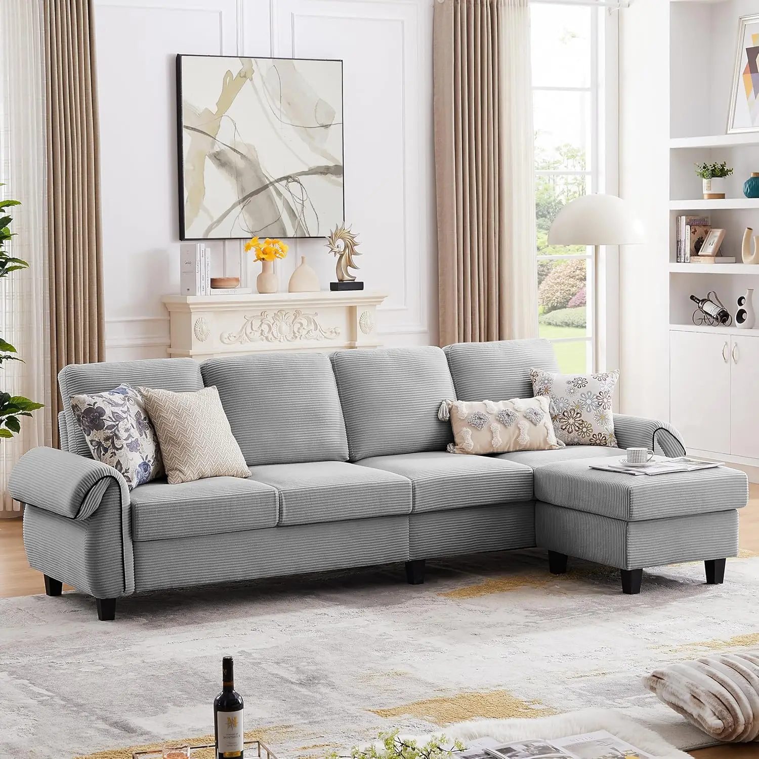 

Convertible Sectional Sofa Couch, 4 Seater L Shaped with Ottoman Reversible Chaise, Modern Microfiber Couches for Living Room