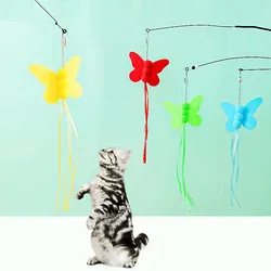 Cat Toys Butterfly Interactive Cat Toy Wire Cats Stick Butterfly Tassel Cats Toy with Bell Kitten Toys Stick Teaser Pet Supplies