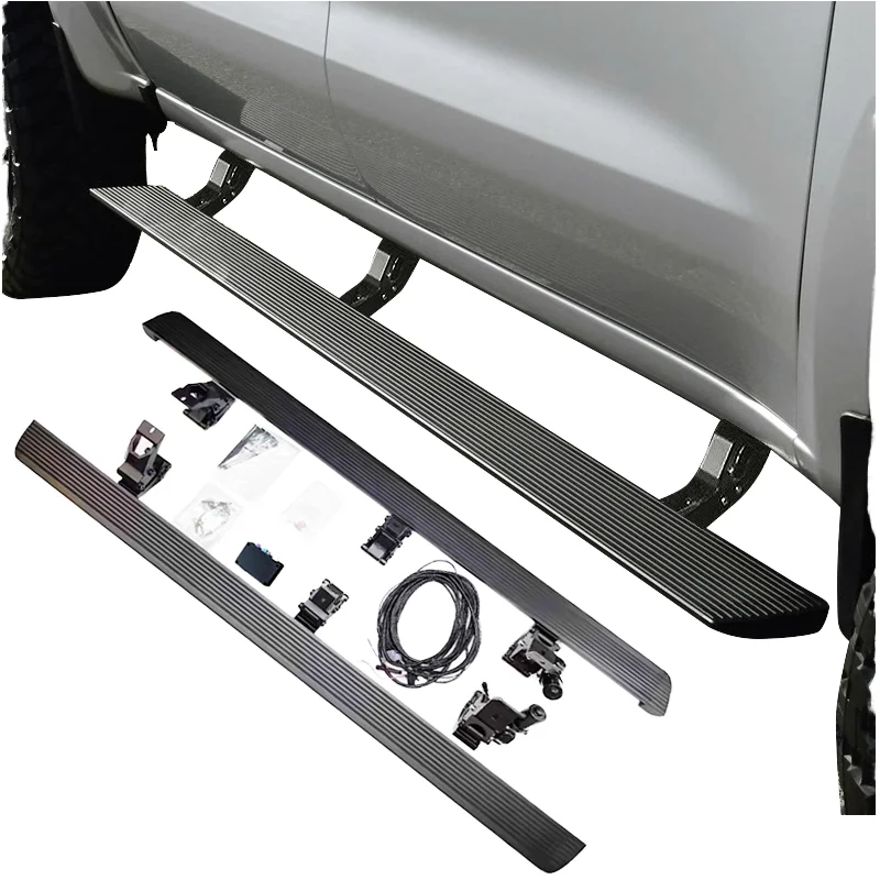 Electric Side Step Pedals, Flowing Courtesy LED Light Power Running Boards for Dodge Ram 1500 Pickup, Direct Bolt-On Aluminum