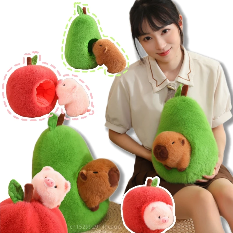 Creative Kawaii Fruit Animal Capybara Plush Doll Apple Pig Avocado Capybara Combination Plush Toy Home Decor For Boys Girls Gift