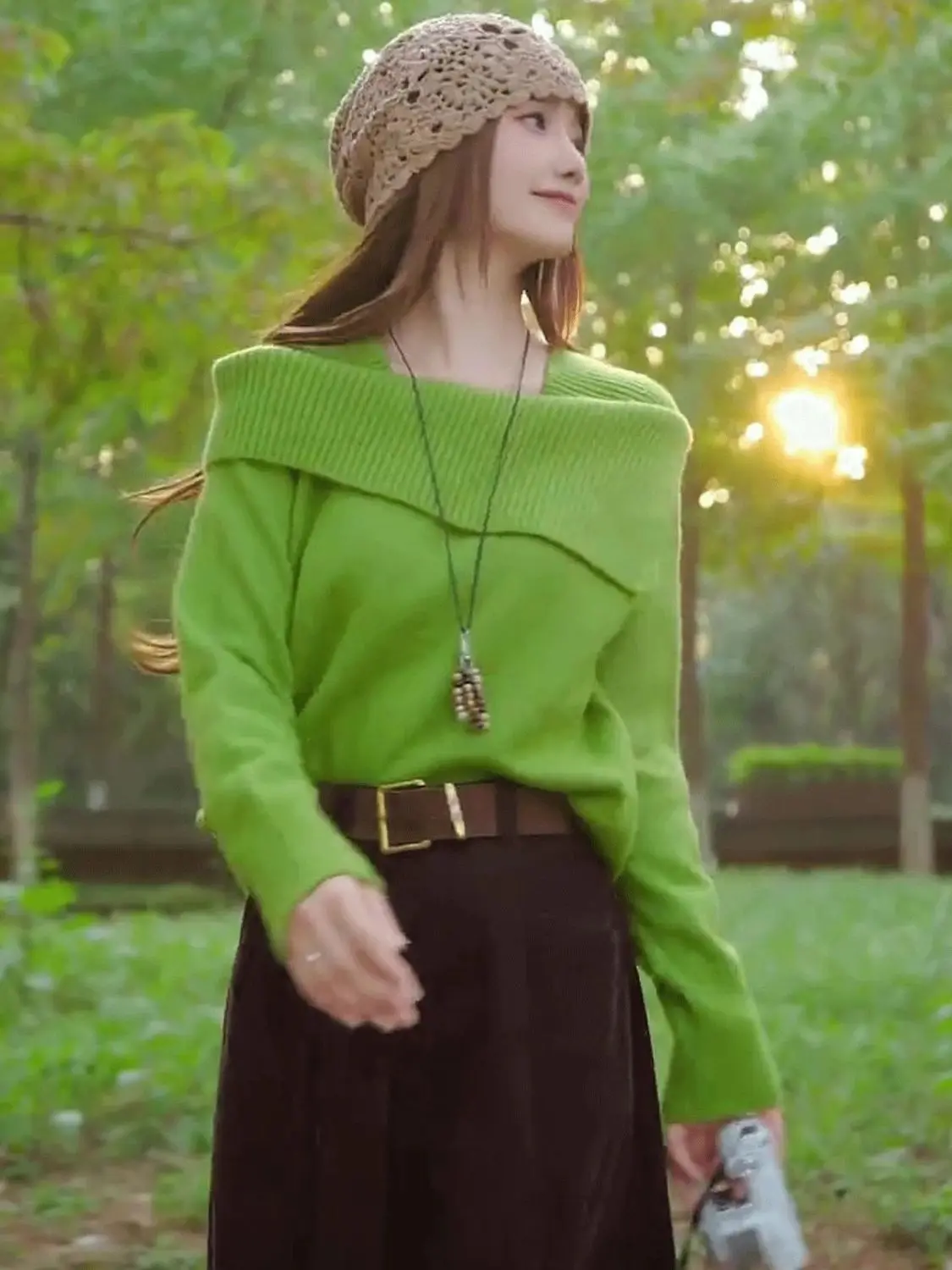 سترة نسائية محبوكة فريدة من نوعها بتصميم كوري غير متماثل للخريف والشتاء، مادة عالية الجودة، رفيعة وعادية #5