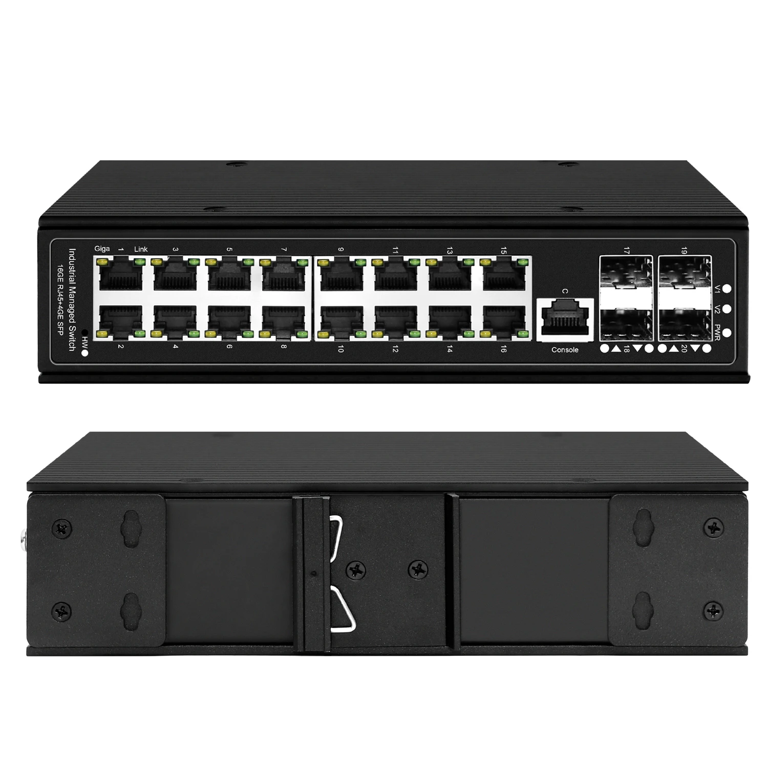 16-Port L3 Managed Industrial Switch with 4x10G SFP+ Uplink 802.3at/bt Compatible for Network Infrastructure