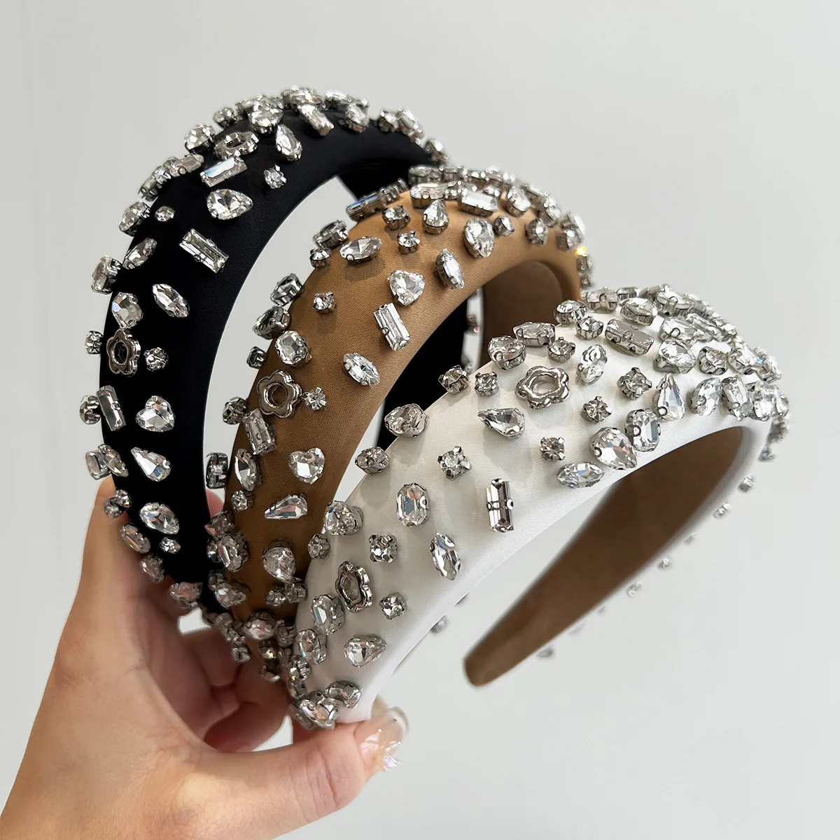 European and American New Style Diamonds Fashionable Luxury Headband High End Handmade Crown Hairbands Wide Crystal Headpiece