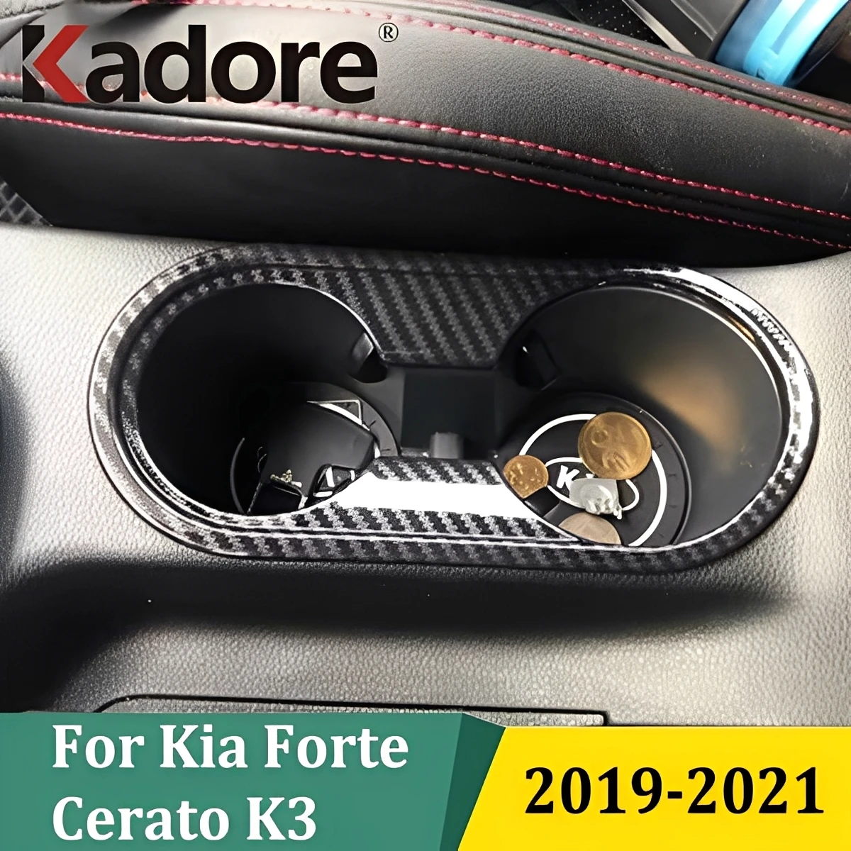 

For Kia Forte Cerato K3 2019 2020 2021 Carbon Fiber Front Water Cup Bottle Holder Cover Trim Organizer Car Interior Accessories